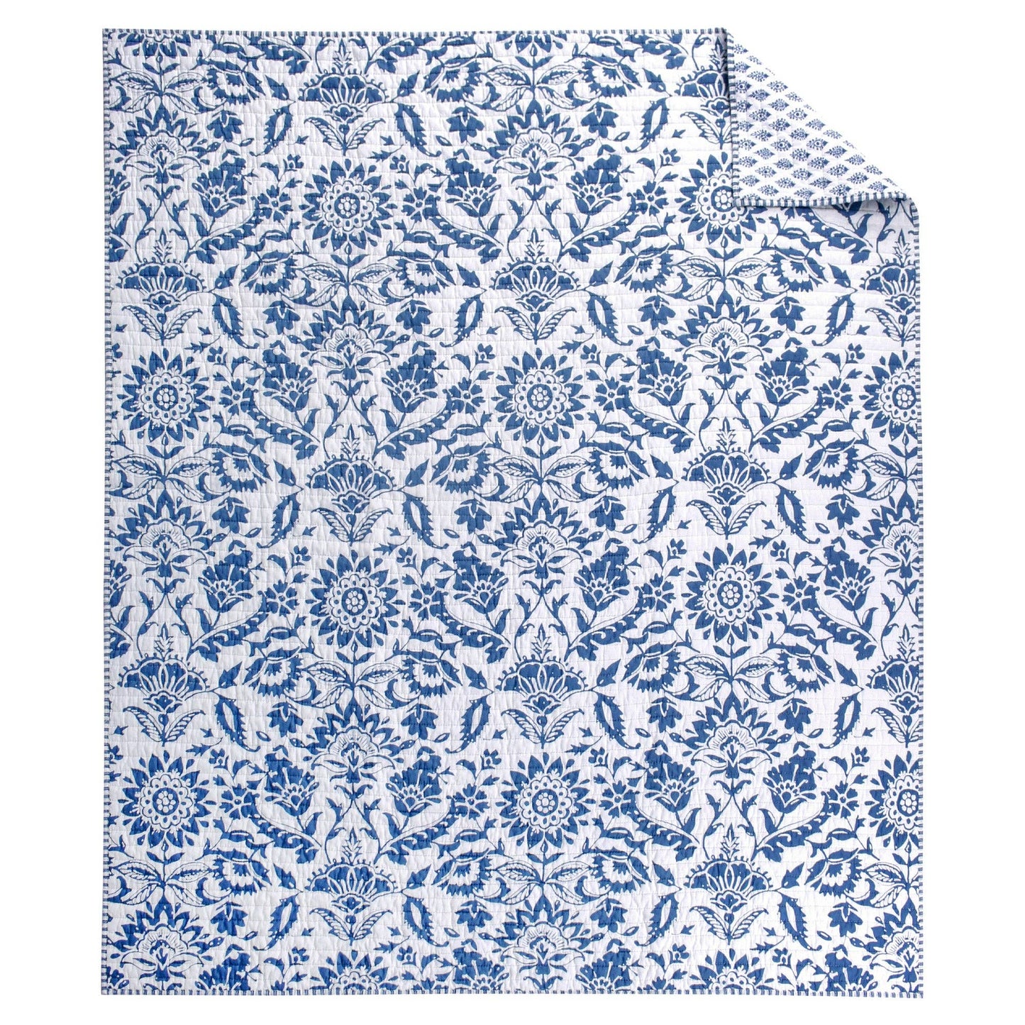 Clara Blue Quilted Throw Blanket