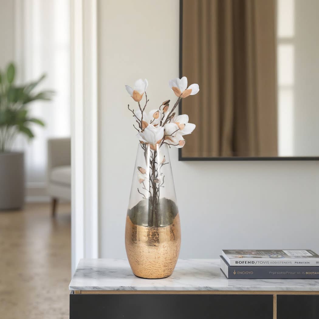 Glass Gold Dipped Tapered Decorative Vase - Clear, 19 in.