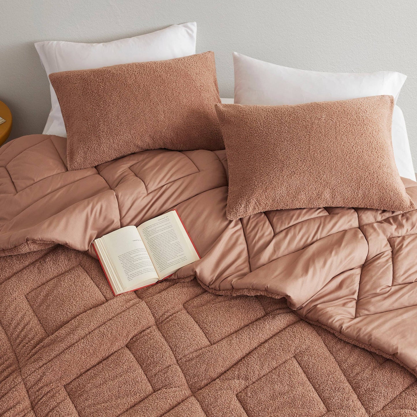 Double Diamond Quilted Fluffy Plush Comforter Set, Brown