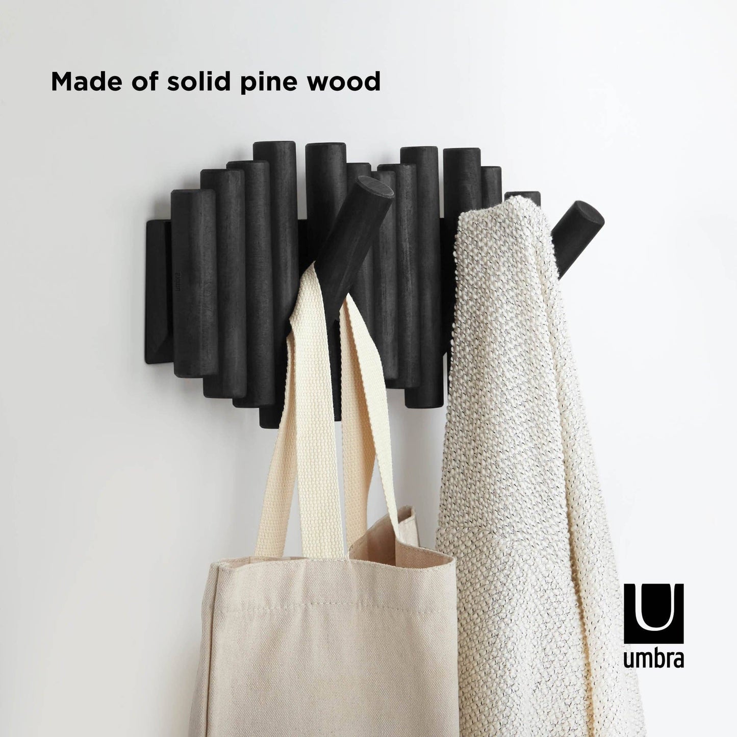 Picket Wall-Mounted Coat Rack Rail Hook: Black