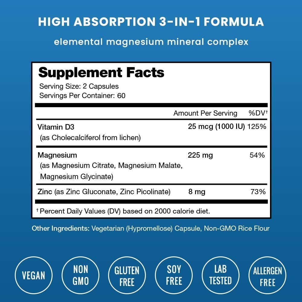 Magnesium, Zinc & D3 Capsules