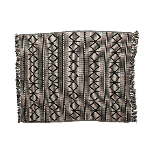 Black/Cream Throw Blanket with Fringe