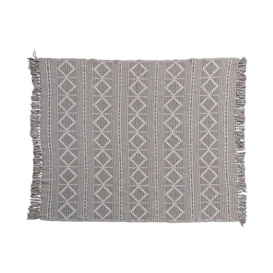 Recycled Cotton Jacquard Throw w/ Diamond Pattern, Grey & Natural