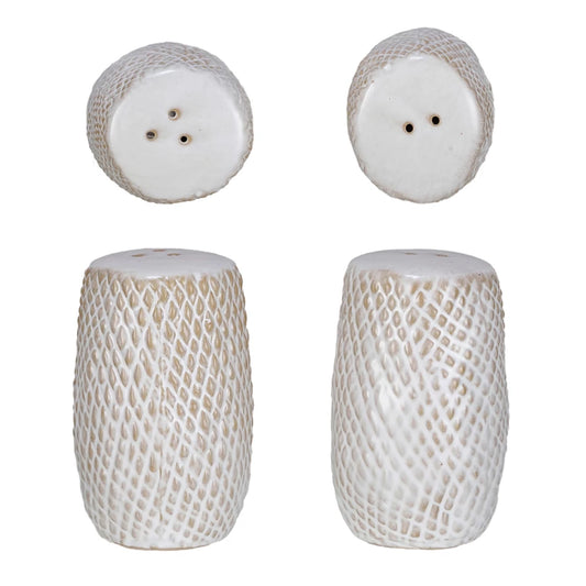 Debossed Stoneware Salt & Pepper Shakers, Set of 2 (Each One Will Vary)