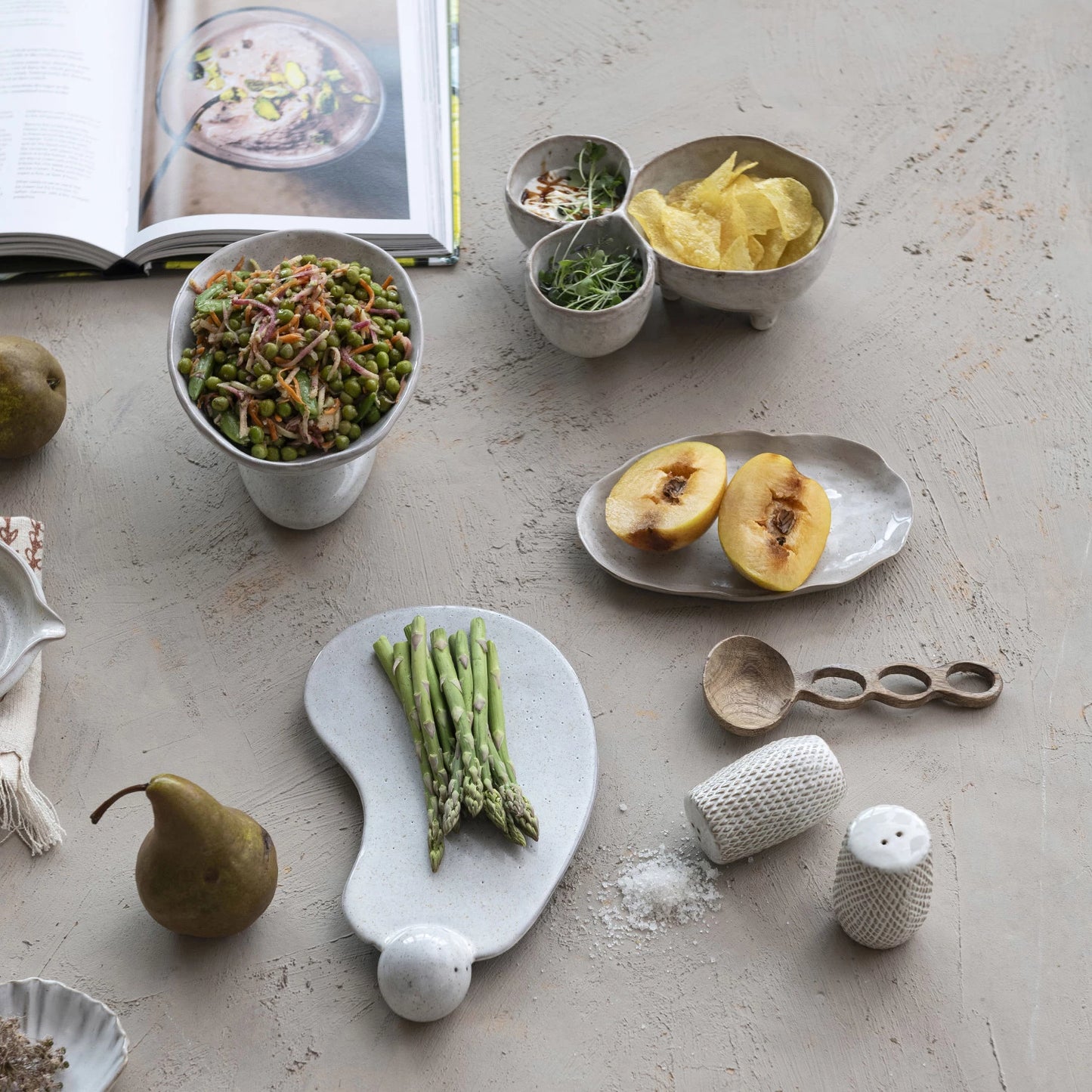 Debossed Stoneware Salt & Pepper Shakers, Set of 2 (Each One Will Vary)