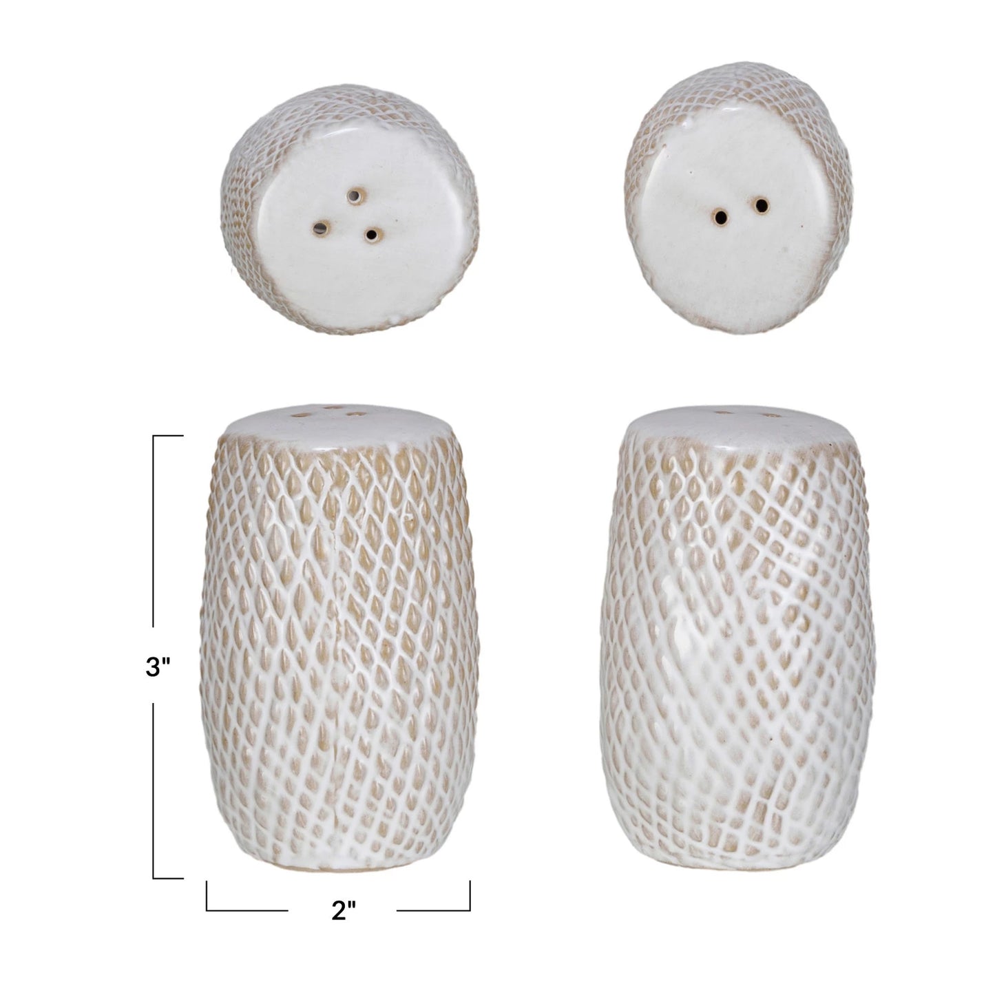 Debossed Stoneware Salt & Pepper Shakers, Set of 2 (Each One Will Vary)