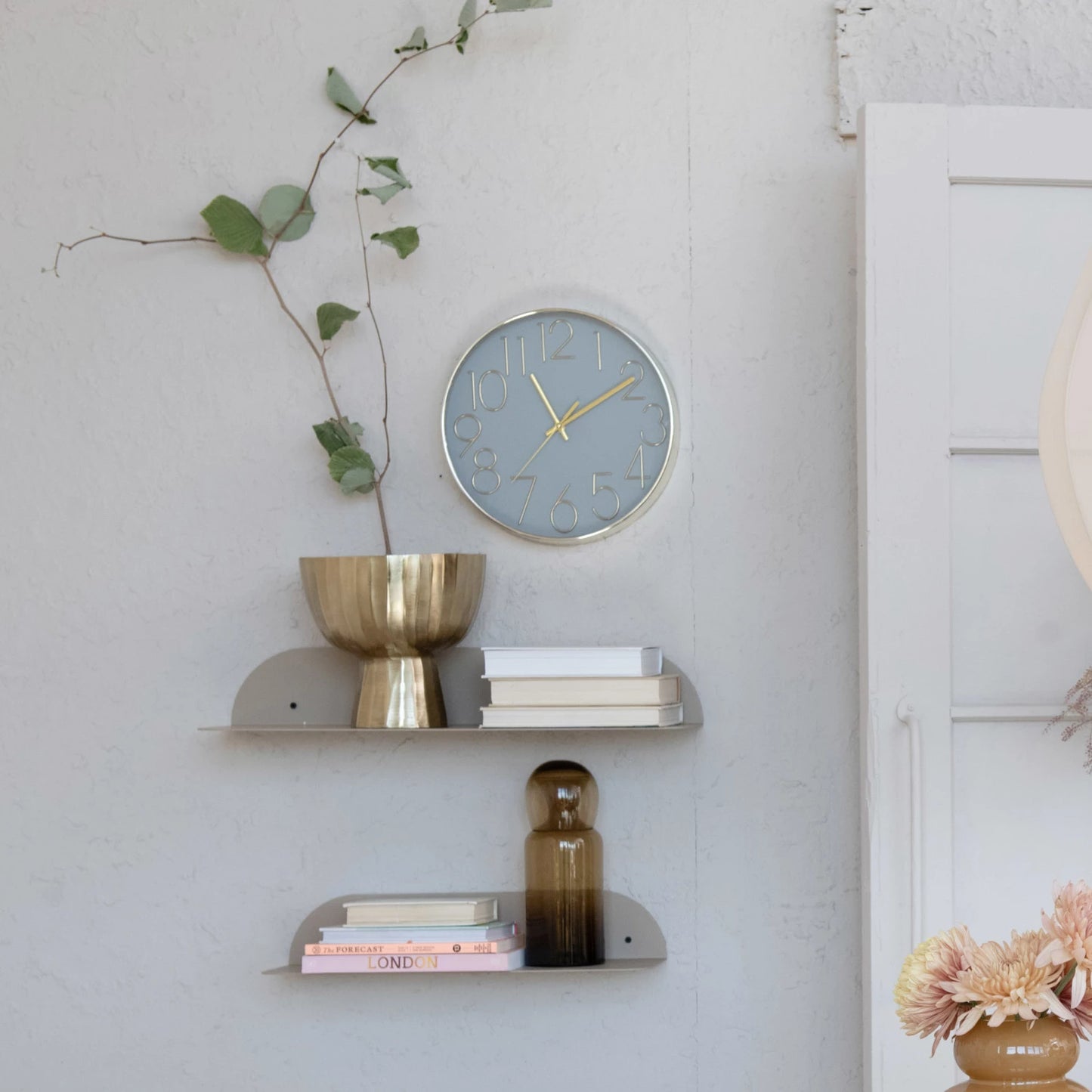 Plastic Wall Clock, Grey & Gold Finish (Requires 1-AA Battery)
