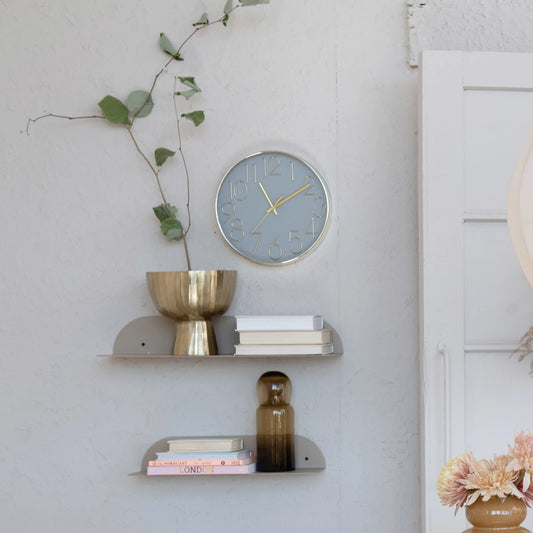 Plastic Wall Clock, Grey & Gold Finish (Requires 1-AA Battery)