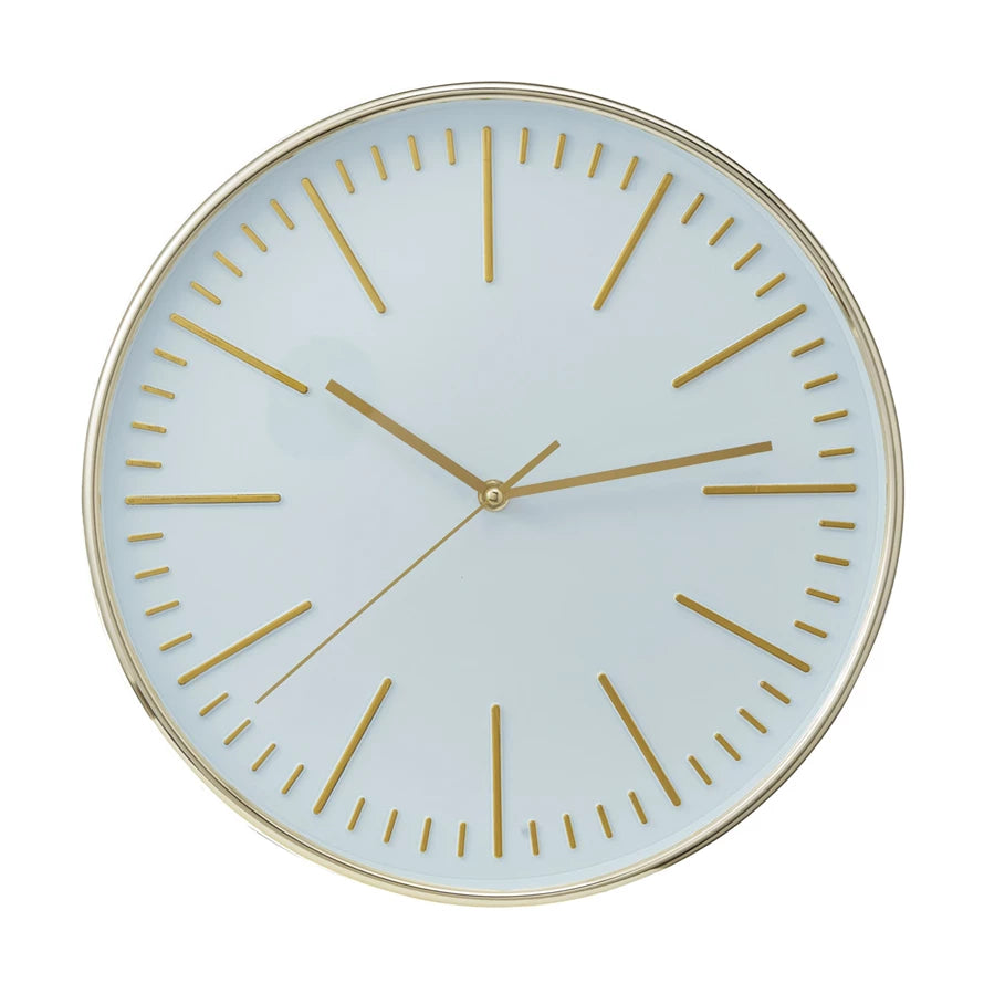 Plastic Wall Clock, White & Gold Finish (Requires 1-AA Battery)