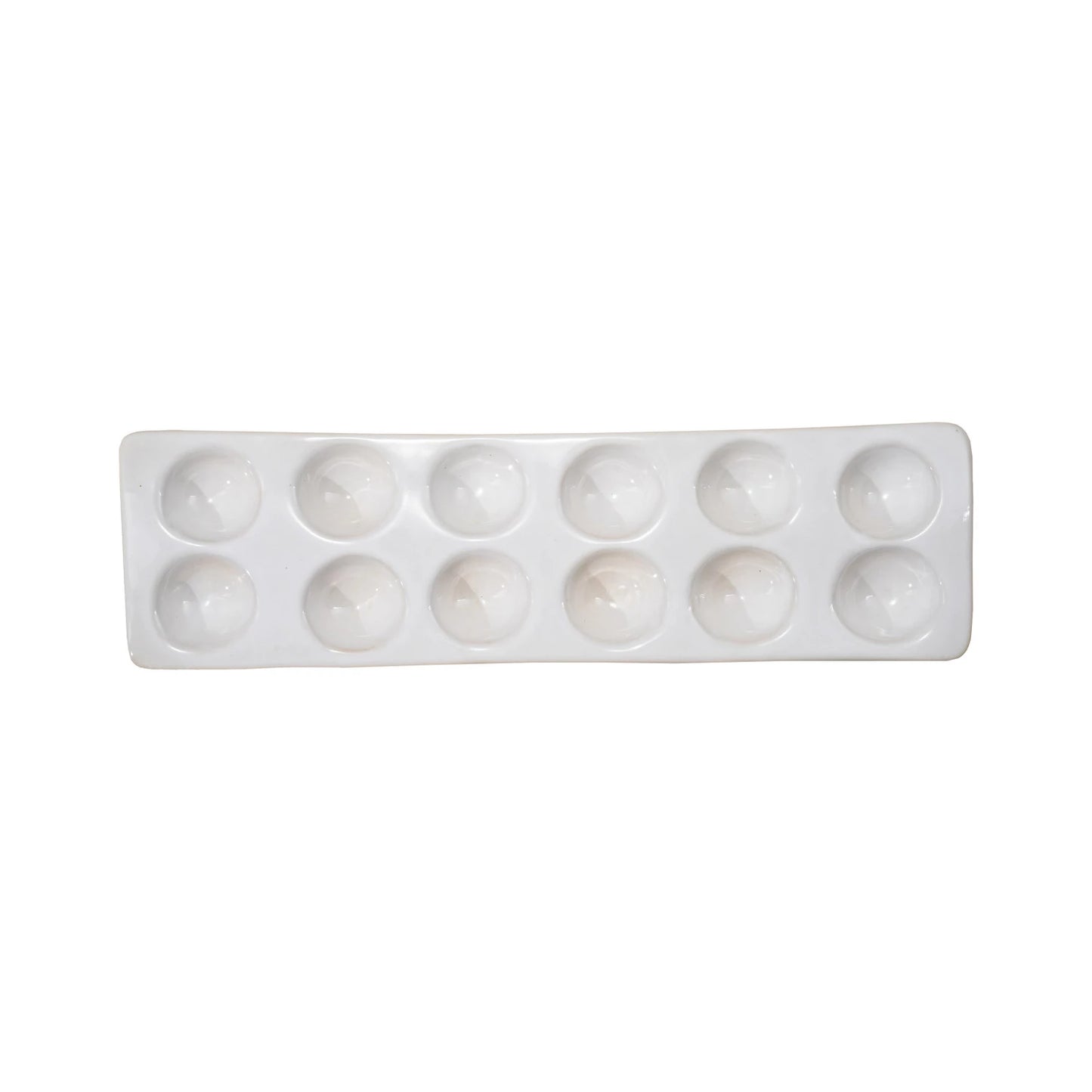 Stoneware Egg Holder, Reactive Glaze, White (Holds 12 Eggs)