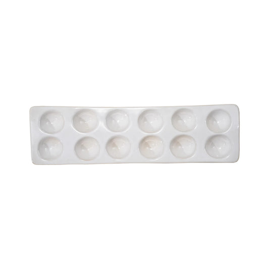 Stoneware Egg Holder, Reactive Glaze, White (Holds 12 Eggs)