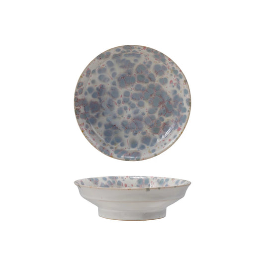Stoneware Footed Bowl, Reactive Glaze, Blue & White (Each One Will Vary)