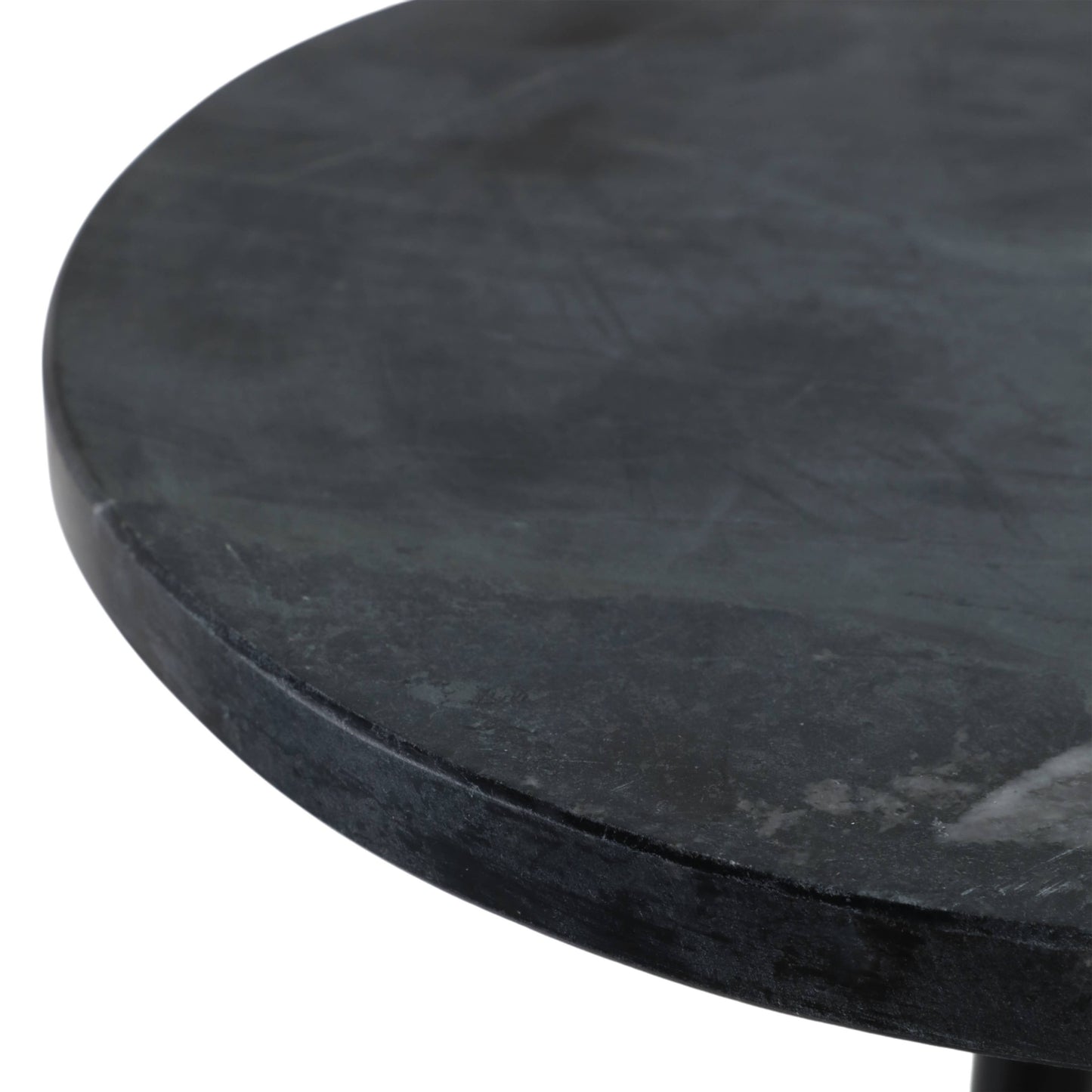 Side Table - Black Metal Pedestal Base Marble Top, 27 in.