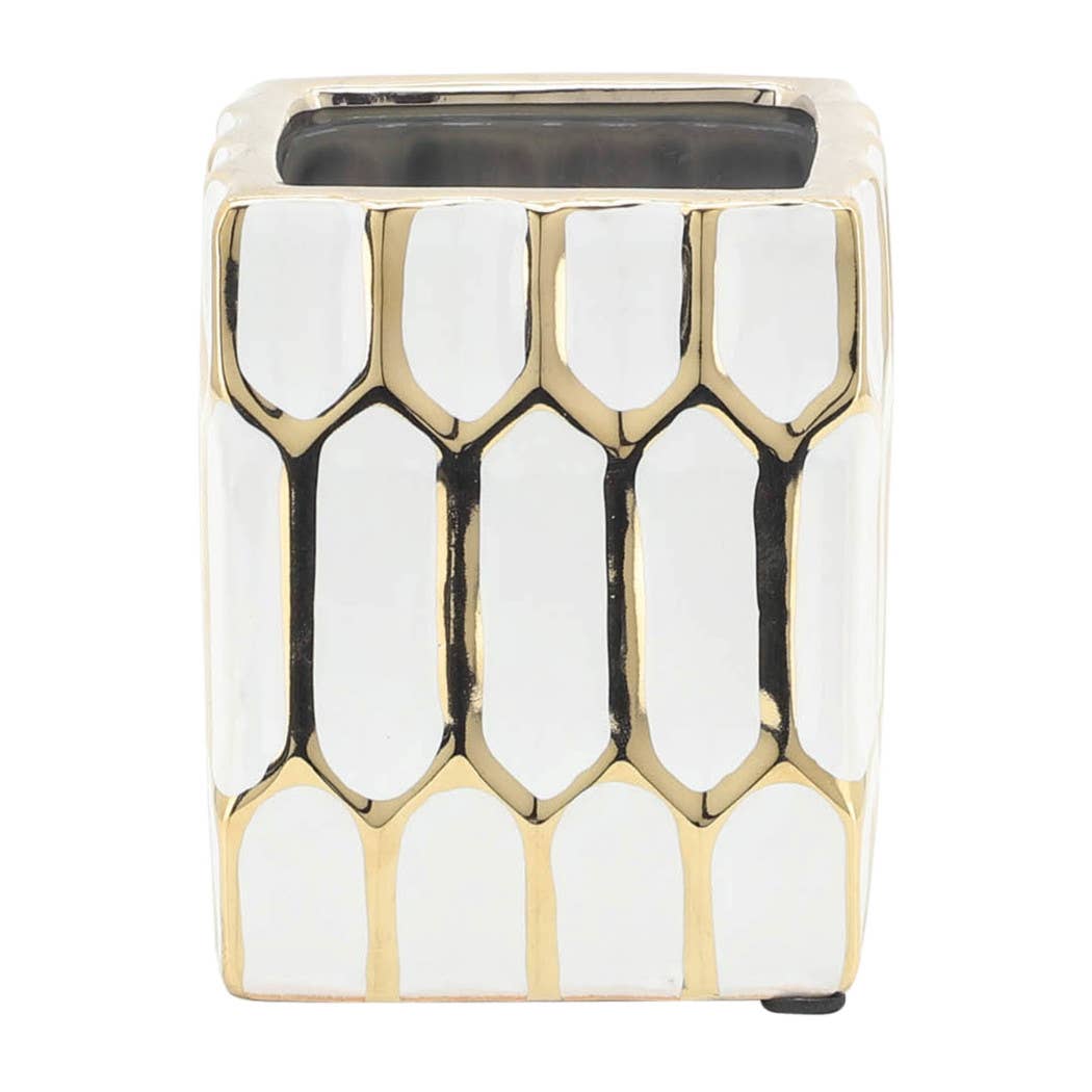 Ceramic Dynasty Design Square Pen Holder - Multi, 4 in.