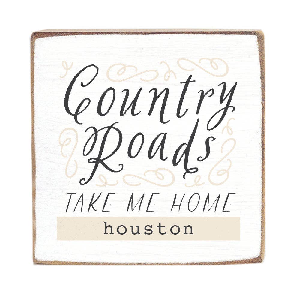 Country Roads Personalized Block Sign | Wooden Decor
