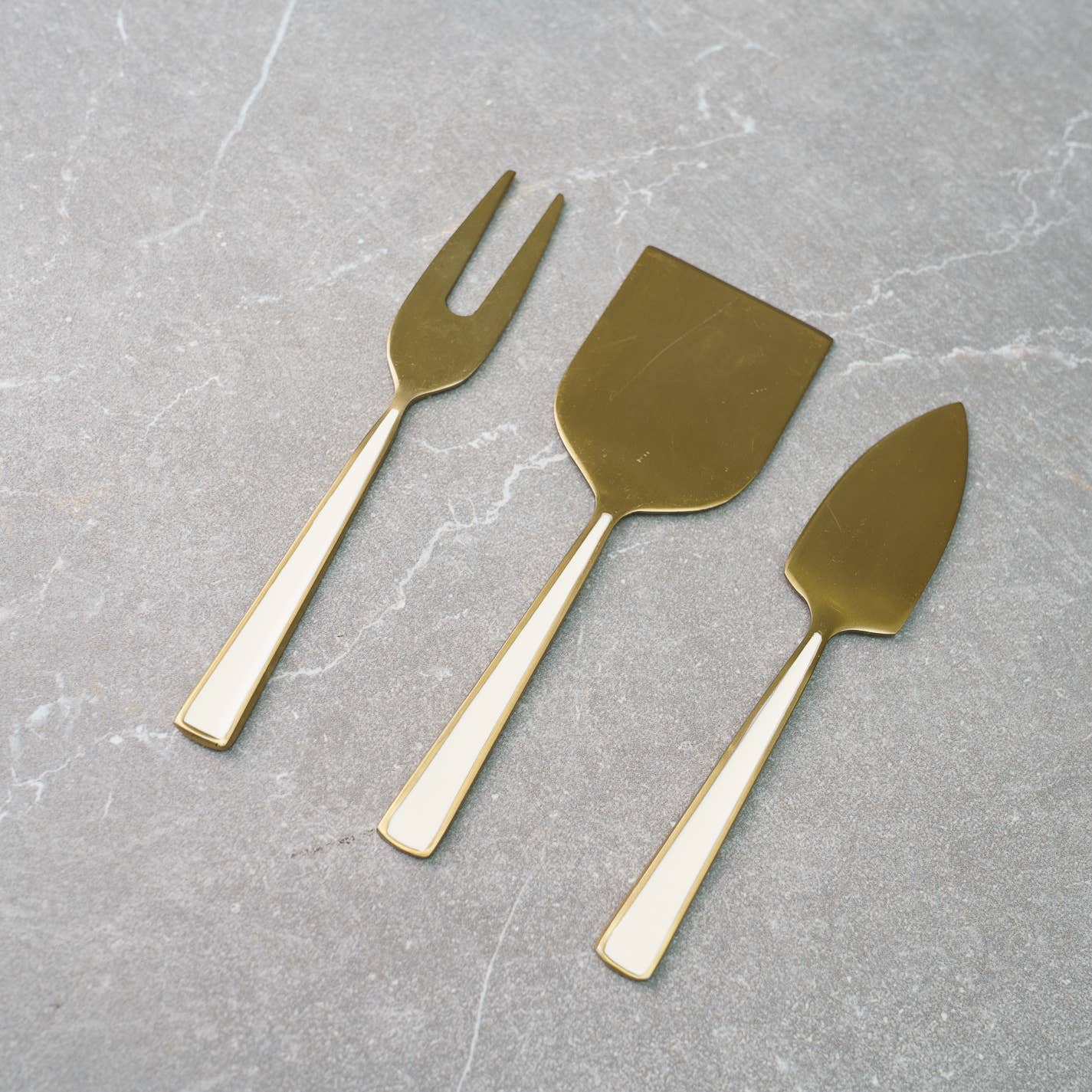 Gold Cheese Set w/ White Enamel Handles S/3