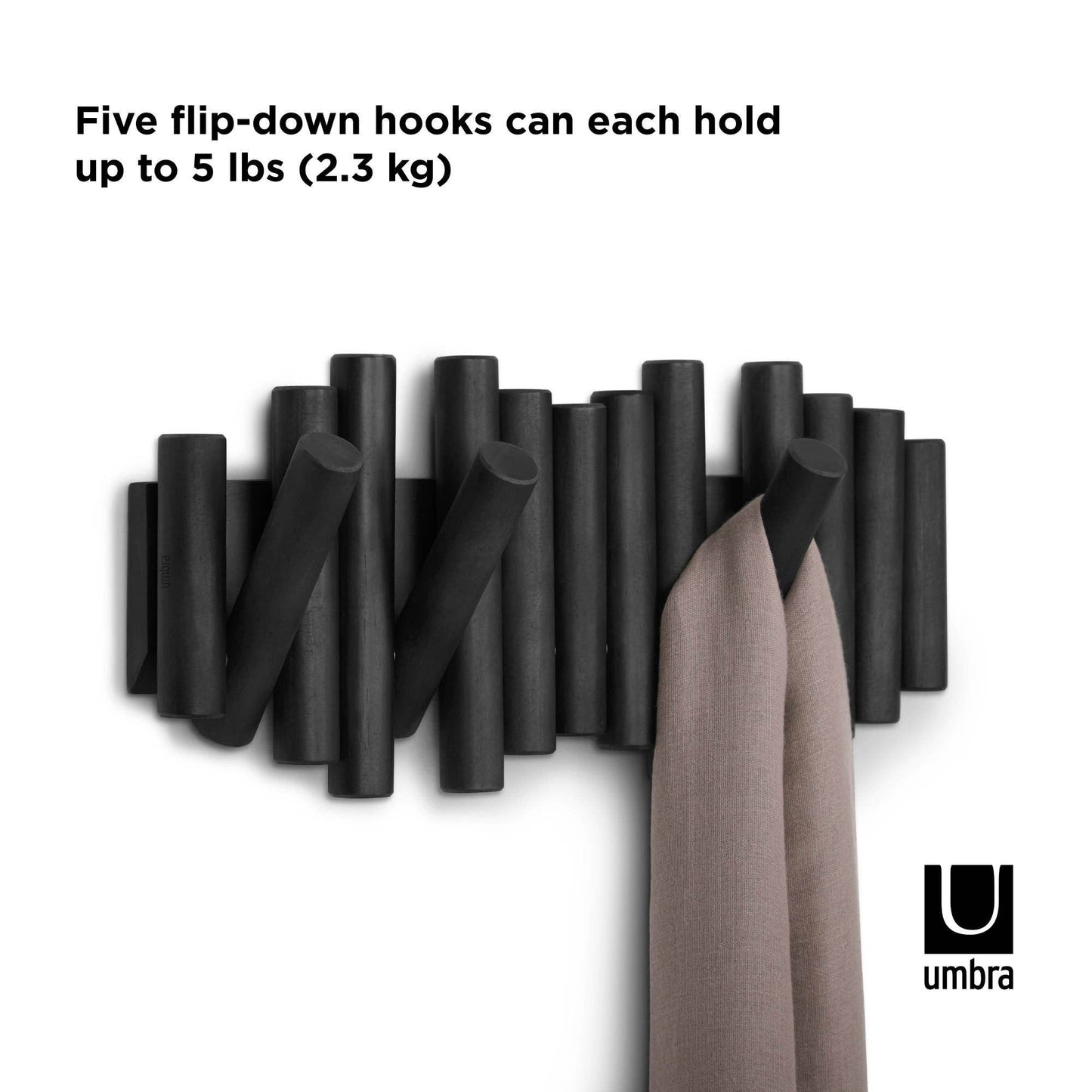 Picket Wall-Mounted Coat Rack Rail Hook: Black
