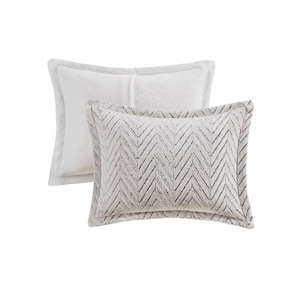 Chevron Faux Fur Comforter/Duvet Cover Set, Grey