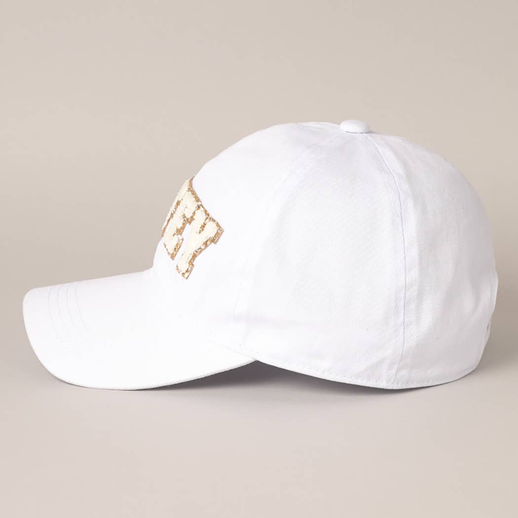 WIFEY Chenille Letter Patch Cotton Baseball Cap: One Size / WHITE