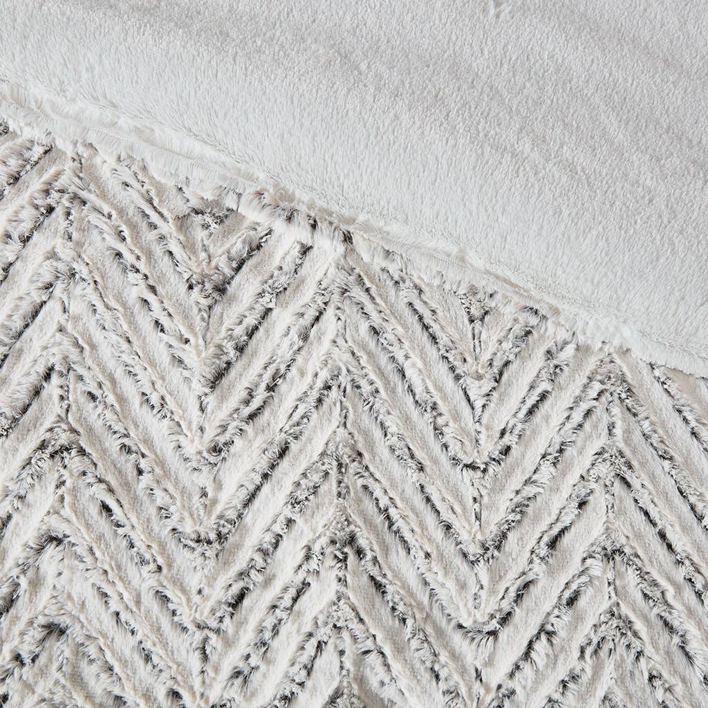Chevron Faux Fur Comforter/Duvet Cover Set, Grey