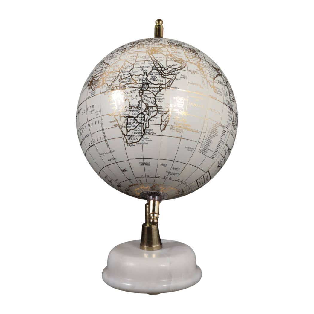 Polyresin Marble Base Globe Sculpture - White, 10 in.