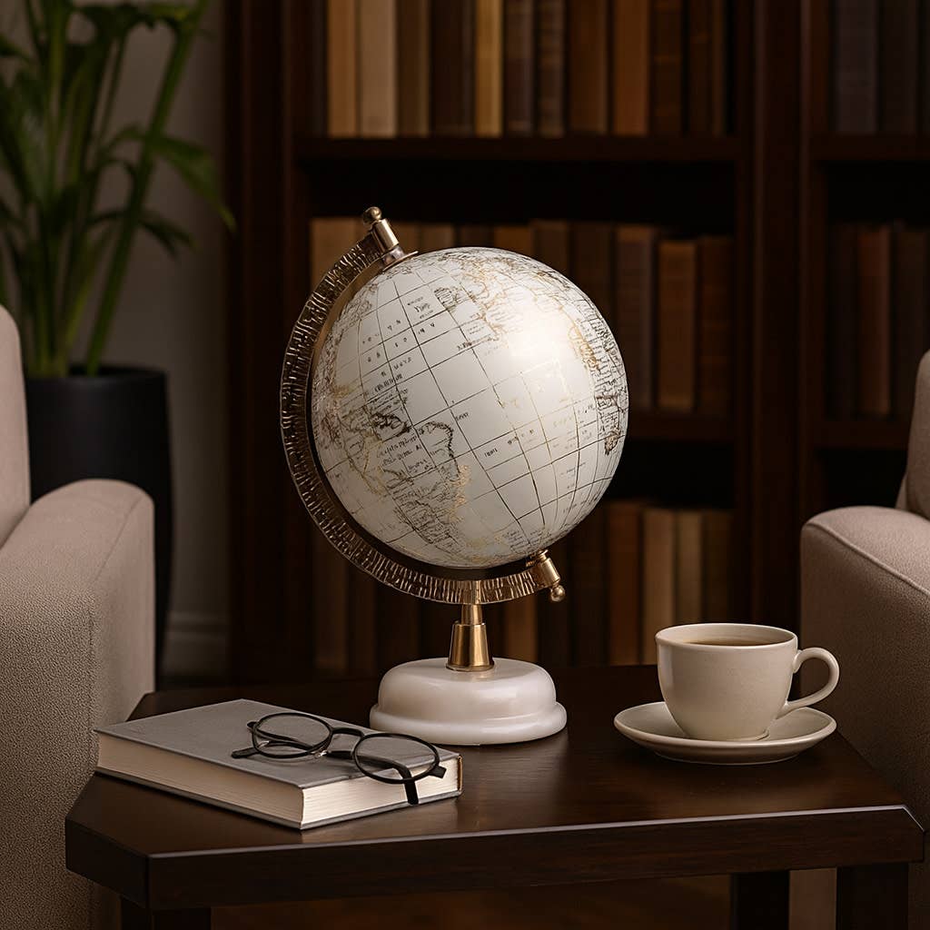 Polyresin Marble Base Globe Sculpture - White, 10 in.