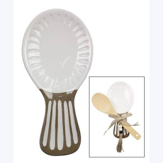 Ceramic Inspirational Home Spoon Rest W/ Wood Spoon