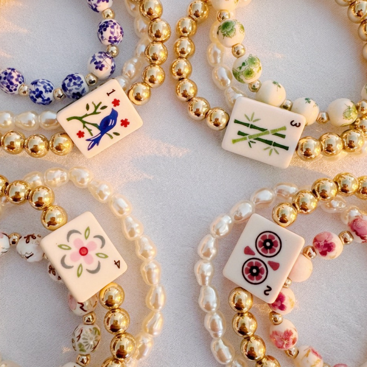 Mahjong Stretch Bracelet Stack – 3 Piece Beaded Set