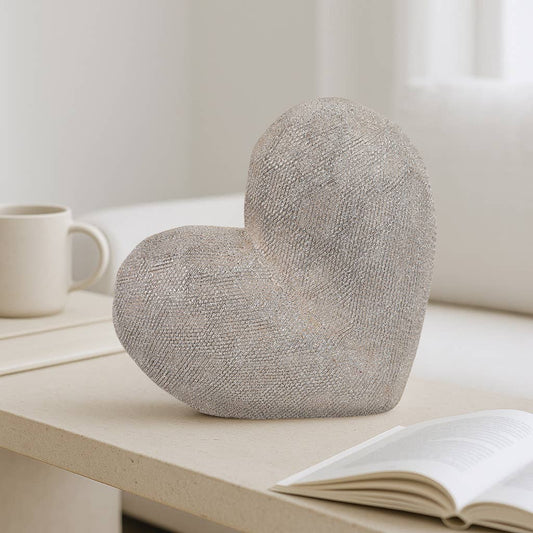 Ceramic Scratched Geometric Heart Sculpture - Gold, 8 in.