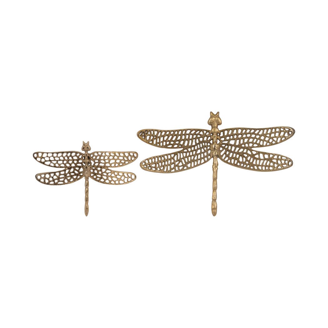 Gold 14 in. Metal Novelty Dragonfly with Cut-Out Figurine