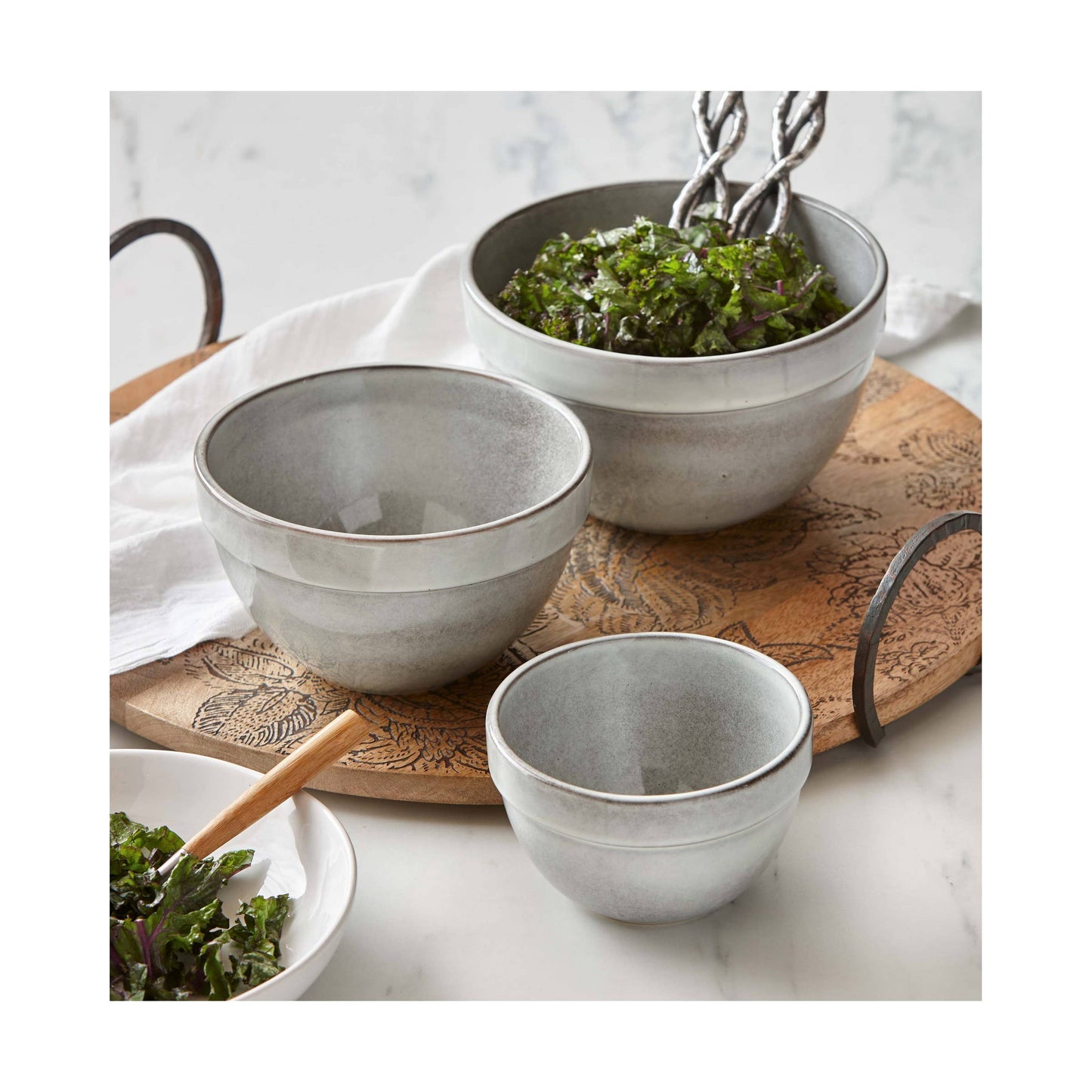 Stinson Bowl Set/3 Light Gray Stoneware Everyday