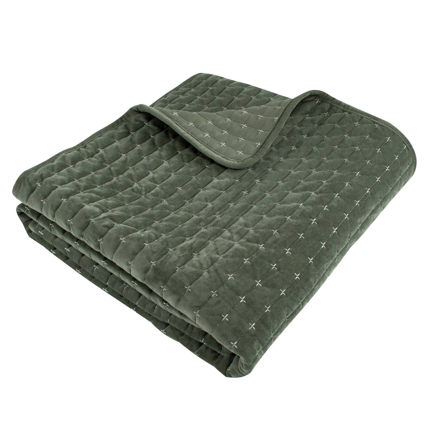 Velvet Stitch Quilted Throw Blanket: Green