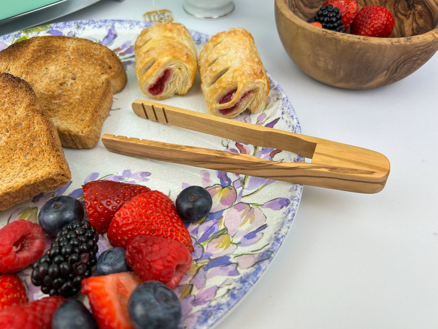 Olive Wood Toaster Tongs: 6.25"