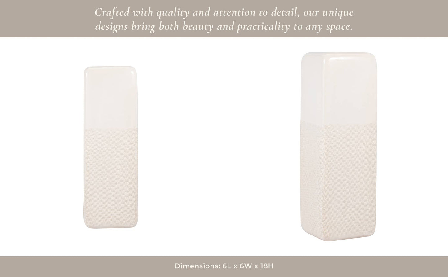 Ceramic Rounded Rim Vase with Textured Body - Ivory, 18 in.
