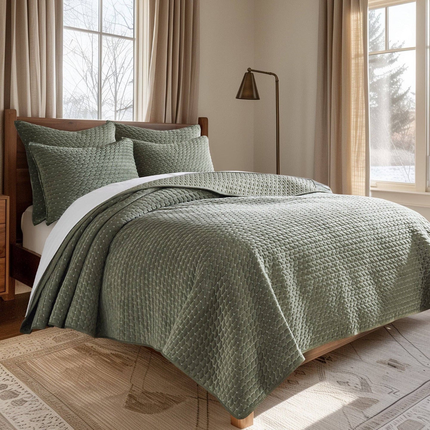 Velvet Stitch Quilt Set: Chambray / Full/Queen