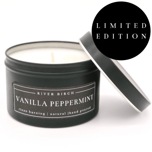 8oz Vanilla Peppermint - Black Tin Soy Candle