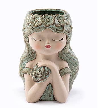 Planter, Girl w/ Crossed Arms Holding Flower  Item # 17122