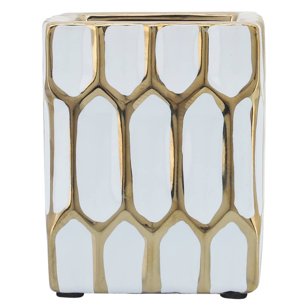 Ceramic Dynasty Design Square Pen Holder - Multi, 4 in.