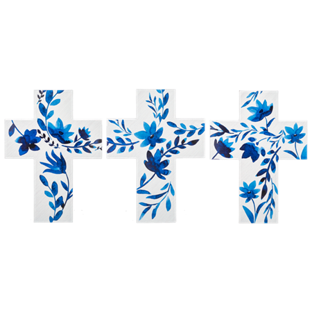 Blue & White Watercolor Floral Cross-1 piece random-3 assorted