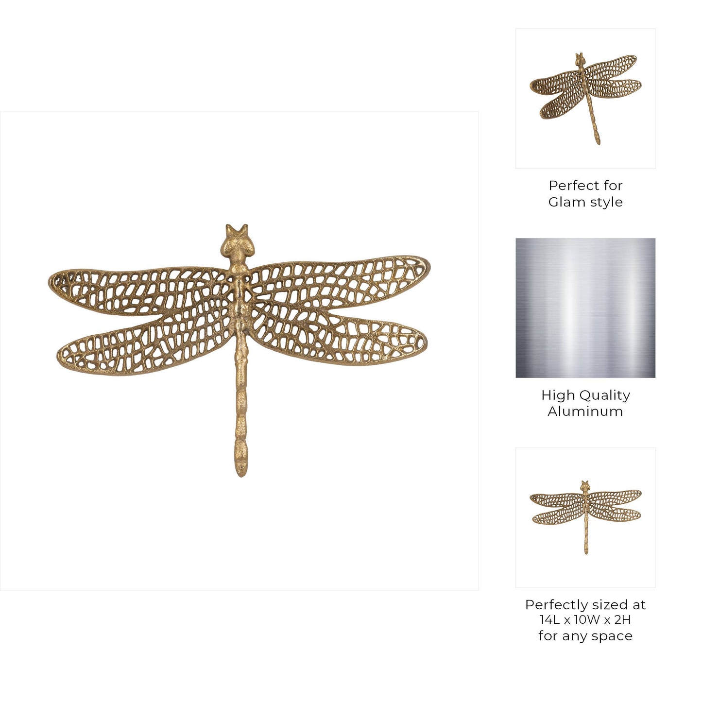 Gold 14 in. Metal Novelty Dragonfly with Cut-Out Figurine