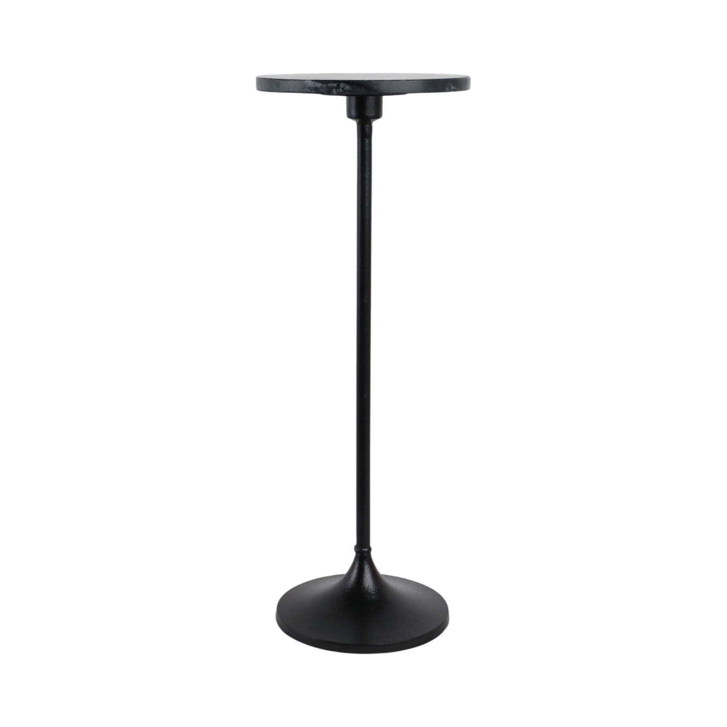 Side Table - Black Metal Pedestal Base Marble Top, 27 in.