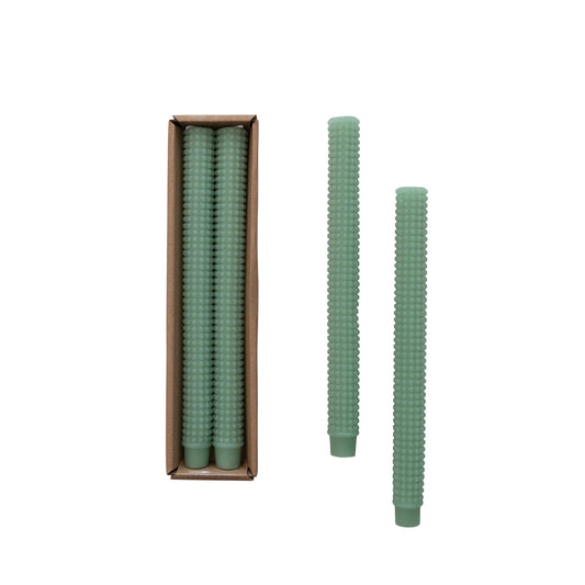 Unscented Hobnail Taper Candles in Box, Mint Color, Set of 2 (Approximate Burn Time 10 Hours)