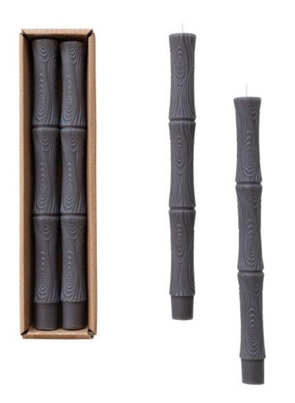 Unscented Sculpted Taper Candles, Charcoal Color, 3 Styles, Set of 2