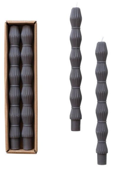 Unscented Sculpted Taper Candles, Charcoal Color, 3 Styles, Set of 2