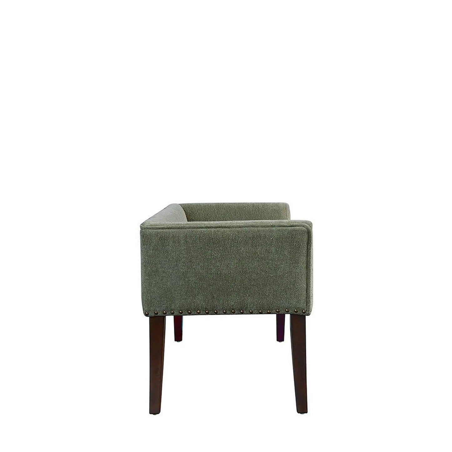 Green 49.5" Upholstered Bench with Back & Wood Legs
