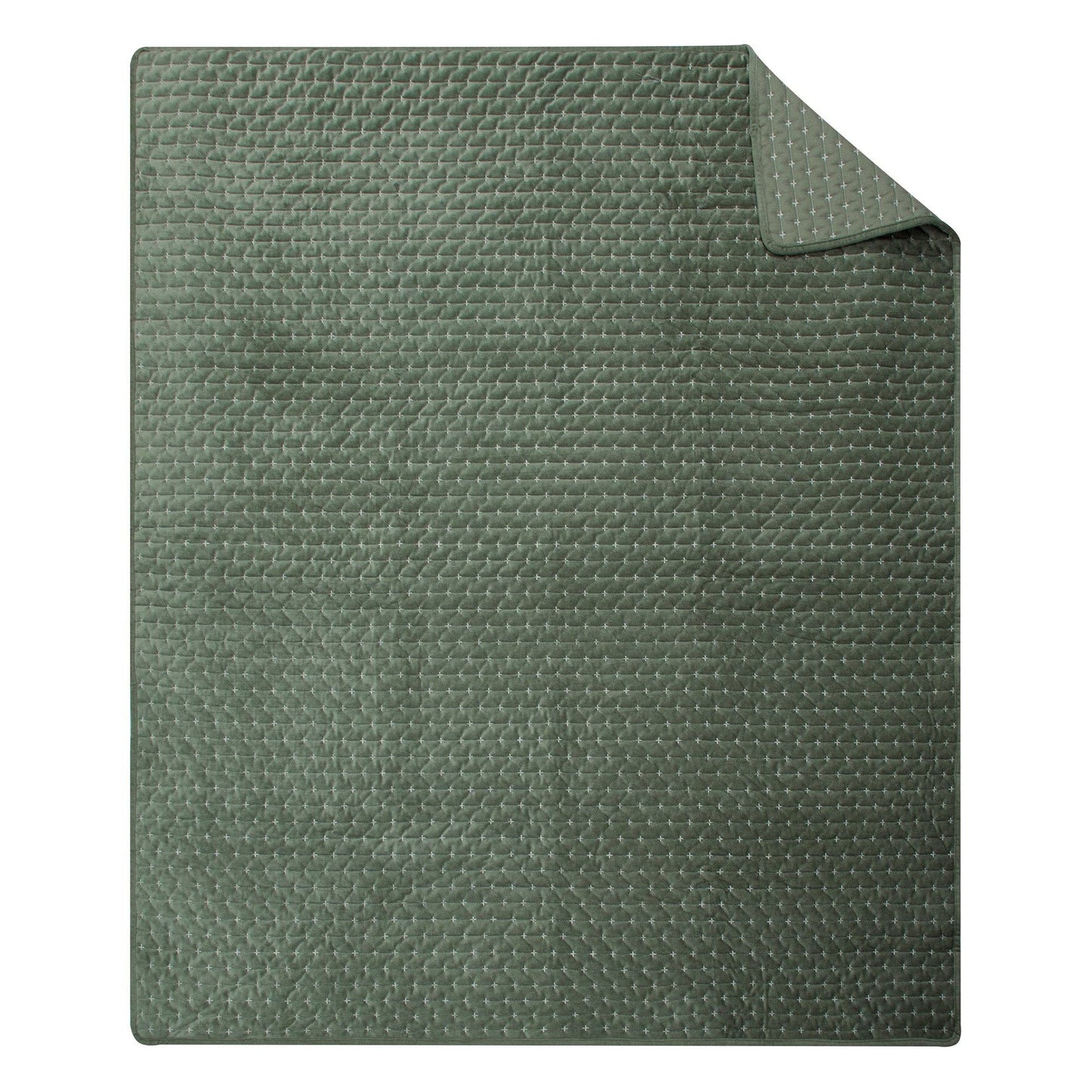 Velvet Stitch Quilted Throw Blanket: Green