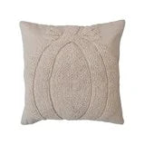 18" Square Cotton Slub Tufted Pillow w/ Pumpkin &amp; Chambray Back, Cream Color