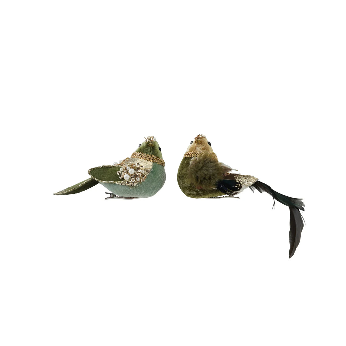 Foam & Fabric Clip-on Bird Ornament with Feathers, Faux Pearls, Jewels & Glitter, 2 Styles