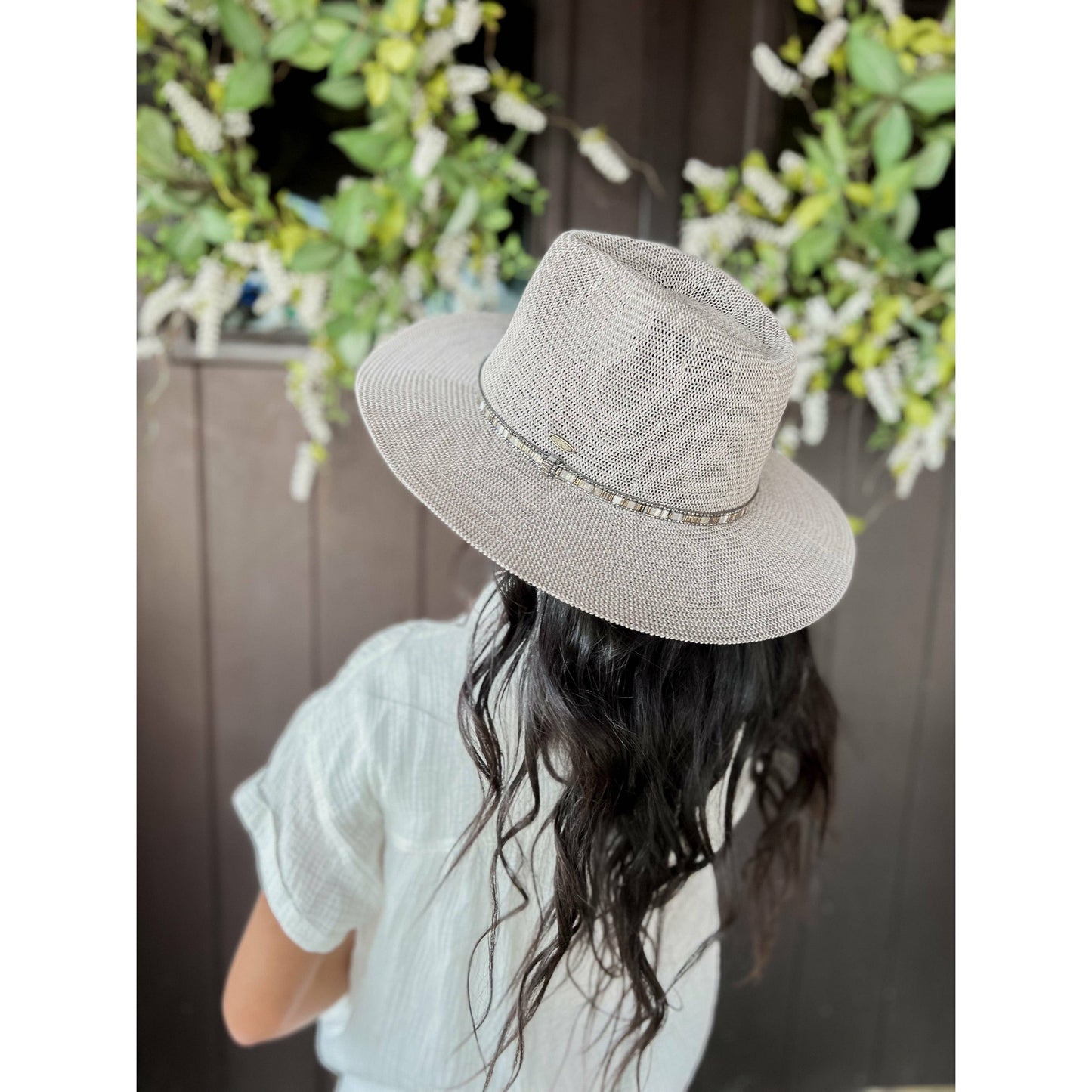 Knit Multi Thread Rhinestone Band Panama Hat KP014: Lt. Grey