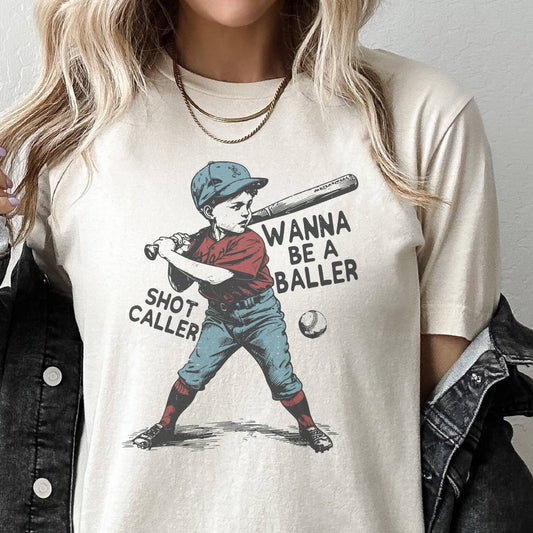 Baseball Raising Baller Bat Sports Little League Graphic Tee: Cream